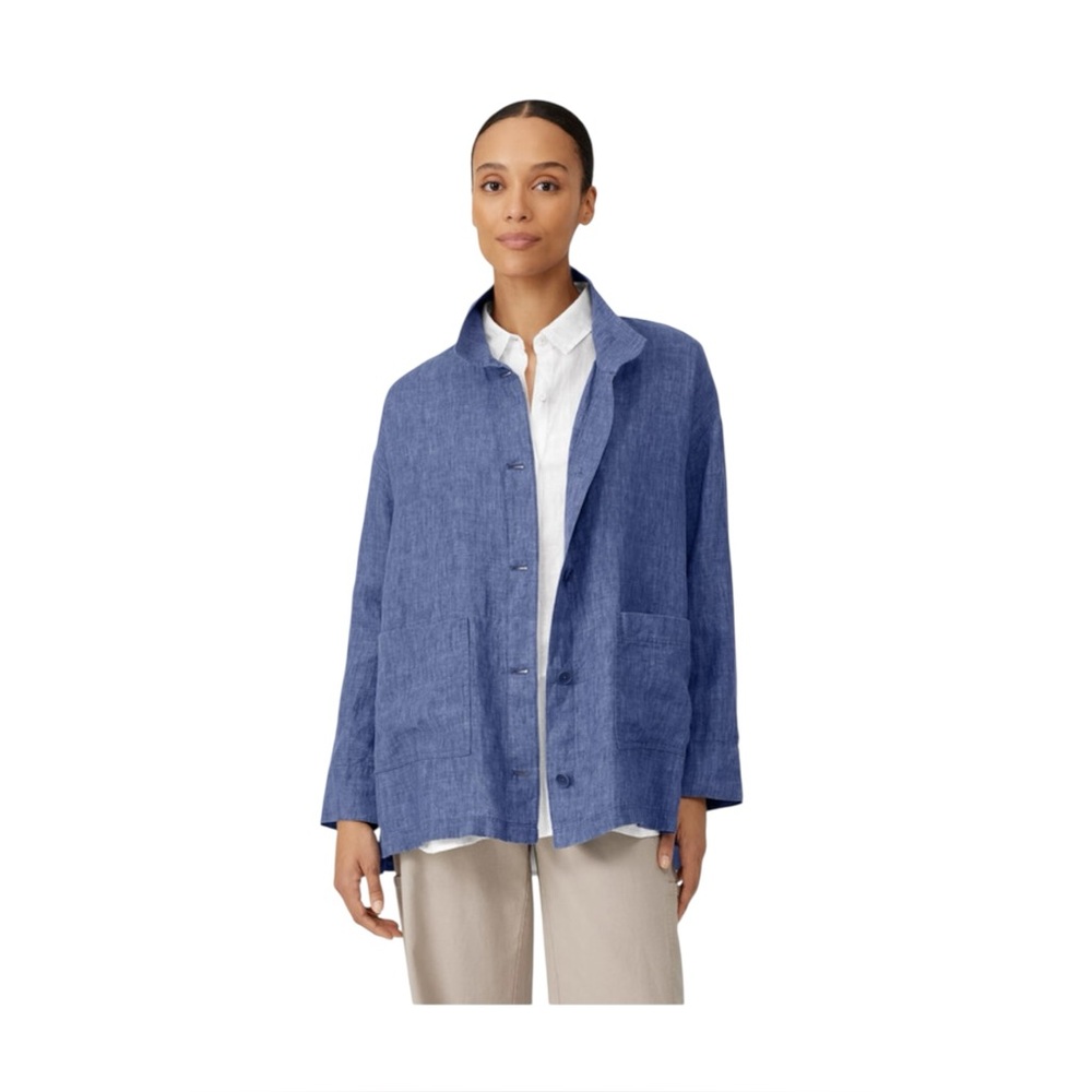 ***SOLD***Eileen Fisher Washed Organic Linen Stand Collar Lagenlook Jacket